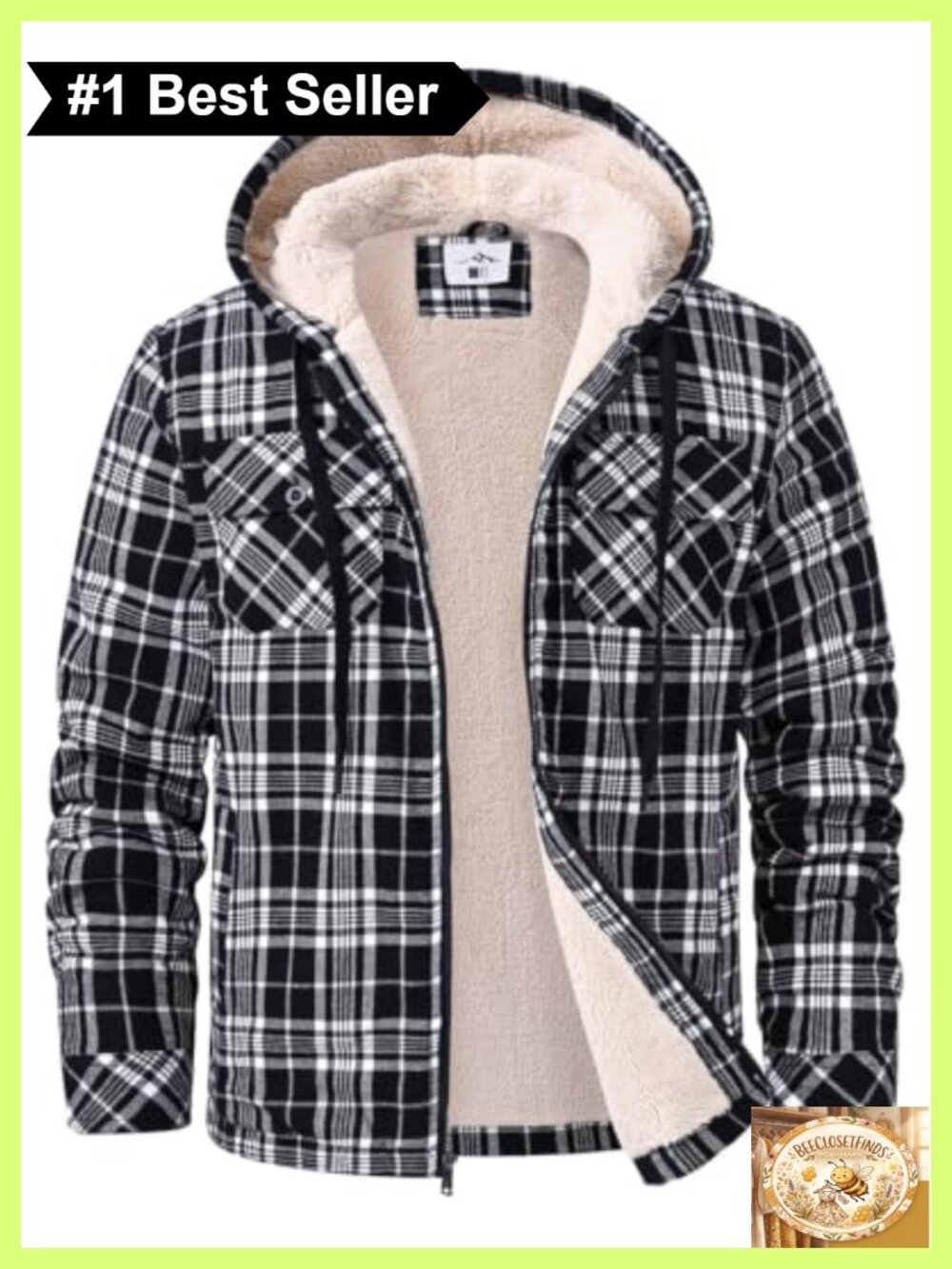 Sherpa Lined Plaid Flannel Shirt Jacket Zip Up Hoodie